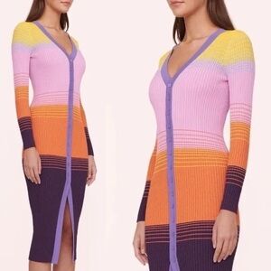 STAUD Vibrant Striped Midi Dress